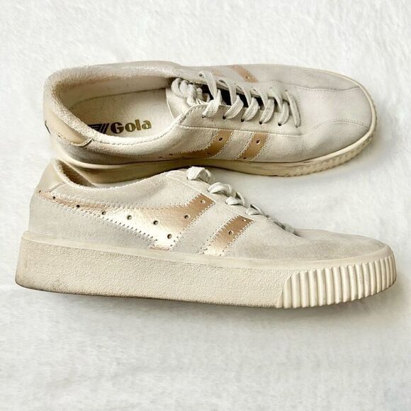 Gola Classics Women's Super Court Suede Metallic Off White Gold Sneakers Size 10 - Picture 5 of 7